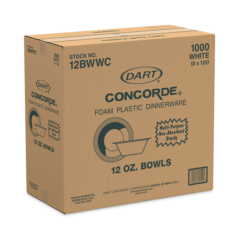 Dart Concorde Non-Laminated Foam Bowl, 12 oz, White, 125/Pack, 8 Packs/Carton