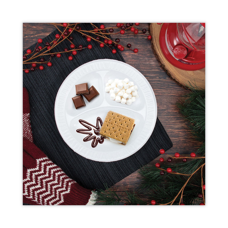 Dart Concorde Non-Laminated Foam Plate, 3-Compartment, 9" dia, 125/Pack, 4 Packs/Carton