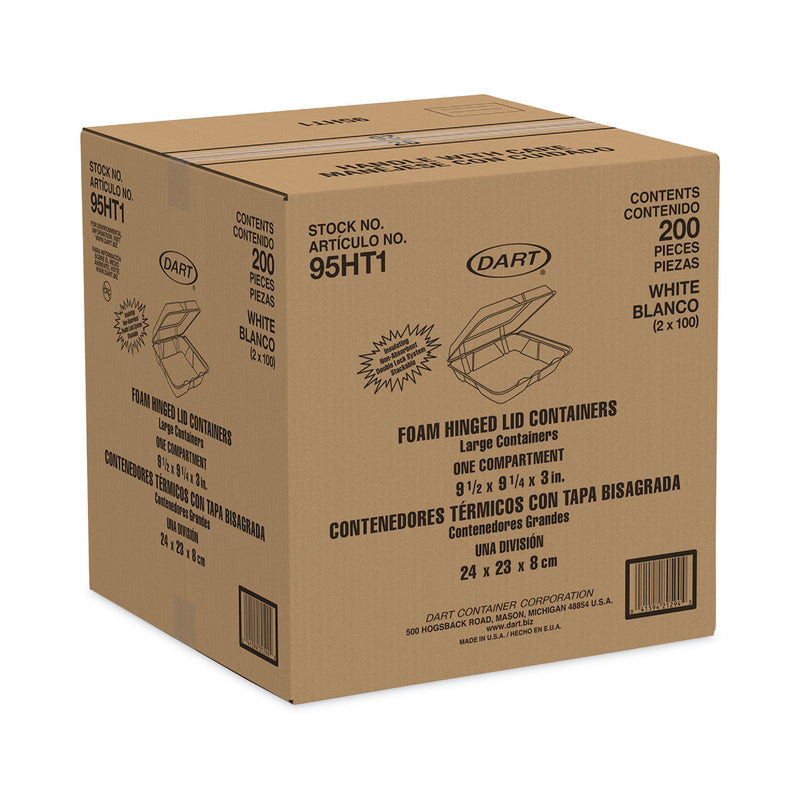 Dart Insulated Foam Hinged Lid Containers, 1-Compartment, 9.3 x 9.5 x 3, White, 200/Pack, 2 Packs/Carton