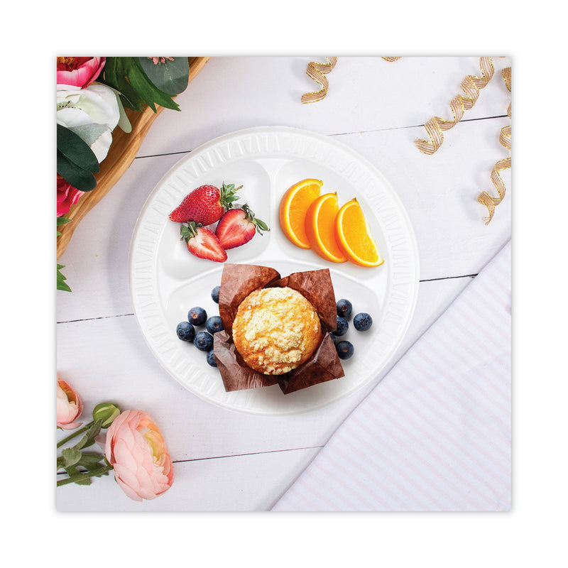 Dart Concorde Non-Laminated Foam Plate, 3-Compartment, 9" dia, 125/Pack, 4 Packs/Carton