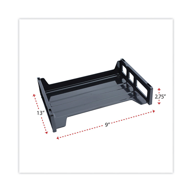 Universal Recycled Plastic Side Load Desk Trays, 2 Sections, Letter Size Files, 13" x 9" x 2.75", Black