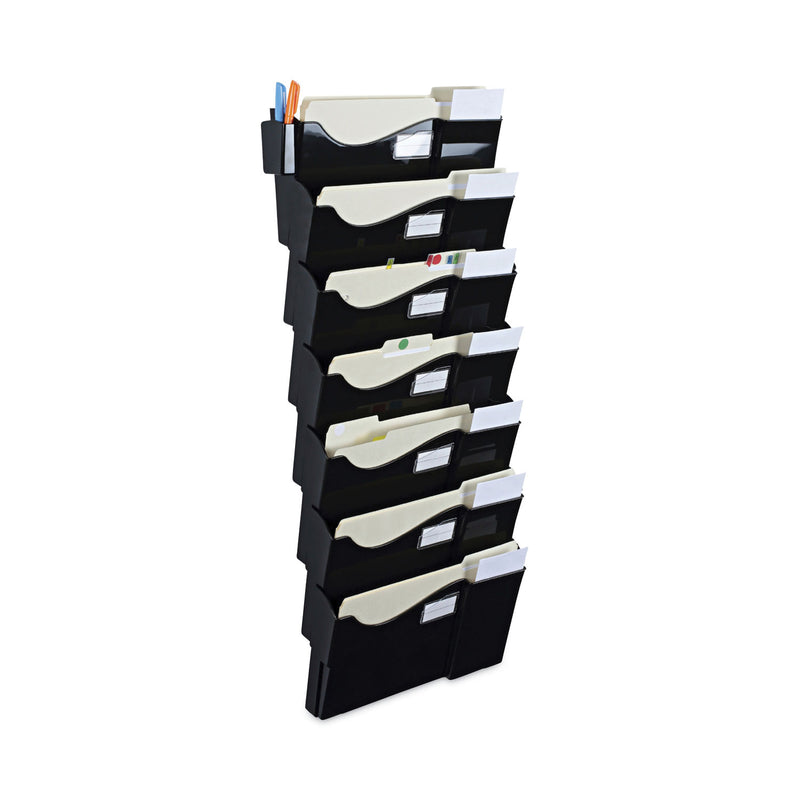 Universal Grande Central Filing System, 7 Sections, Legal/Letter Size, Wall Mount, 16" x 4.75" x 38.25", Black, 7/Pack