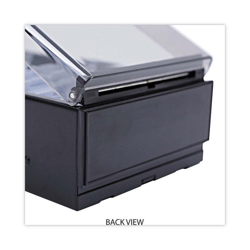Universal Business Card File, Holds 600 2 x 3.5 Cards, 4.25 x 8.25 x 2.5, Metal/Plastic, Black