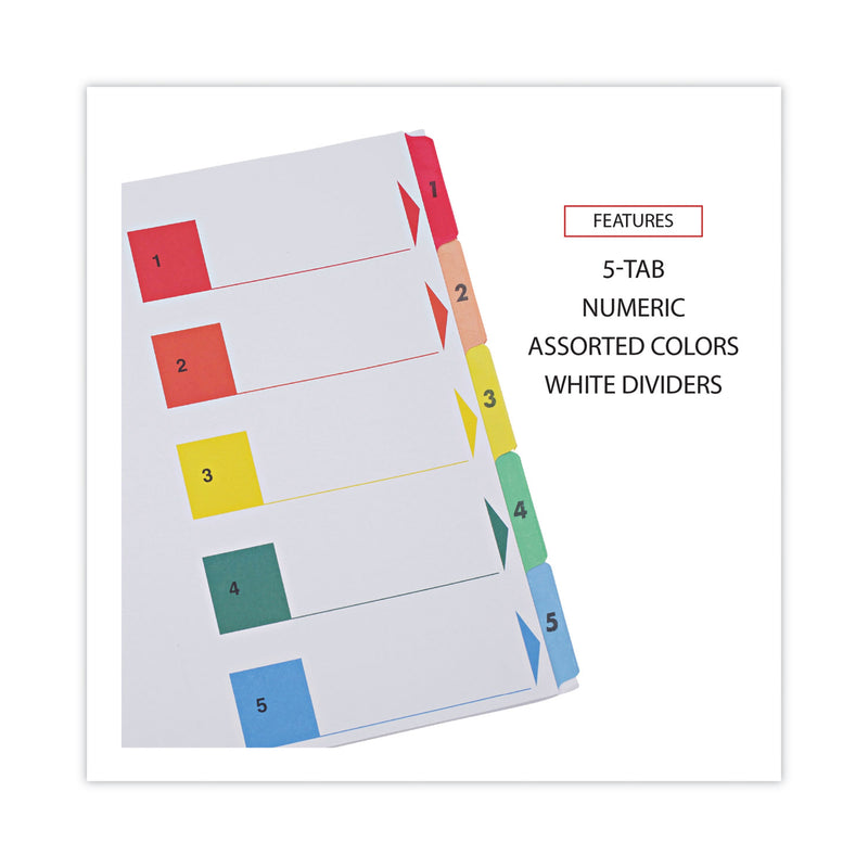 Universal Deluxe Table of Contents Dividers for Printers, 5-Tab, 1 to 5; Table Of Contents, 11 x 8.5, White, 6 Sets