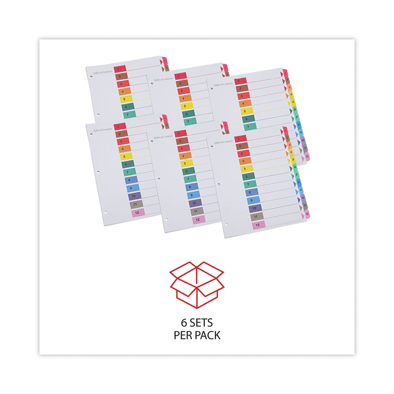 Universal Deluxe Table of Contents Dividers for Printers, 12-Tab, 1 to 12; Table Of Contents, 11 x 8.5, White, 6 Sets