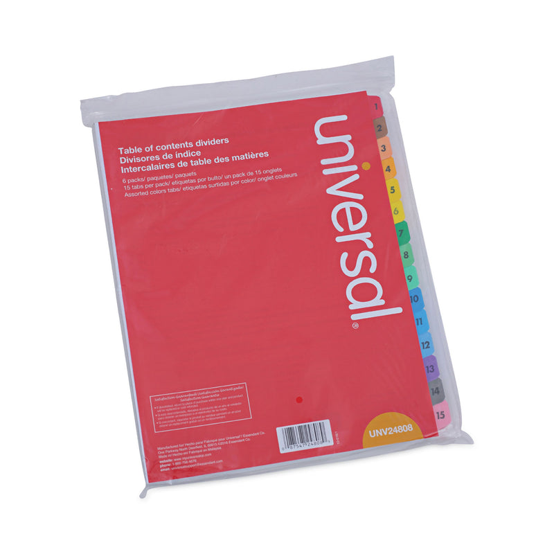 Universal Deluxe Table of Contents Dividers for Printers, 15-Tab, 1 to 15; Table Of Contents, 11 x 8.5, White, 6 Sets