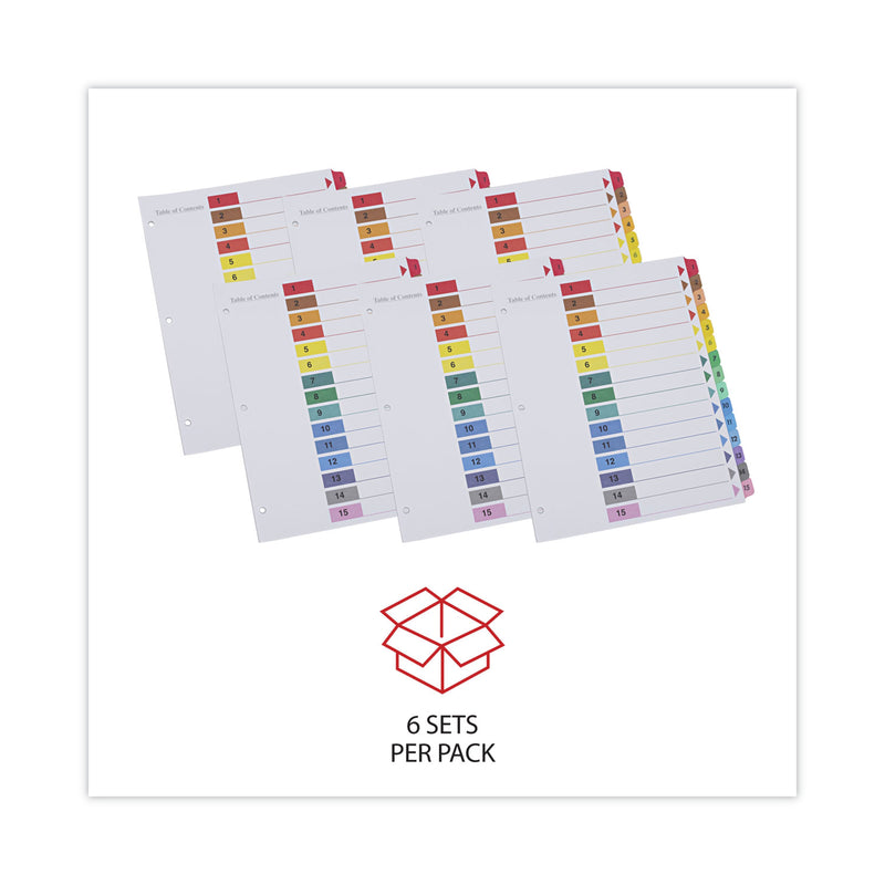 Universal Deluxe Table of Contents Dividers for Printers, 15-Tab, 1 to 15; Table Of Contents, 11 x 8.5, White, 6 Sets