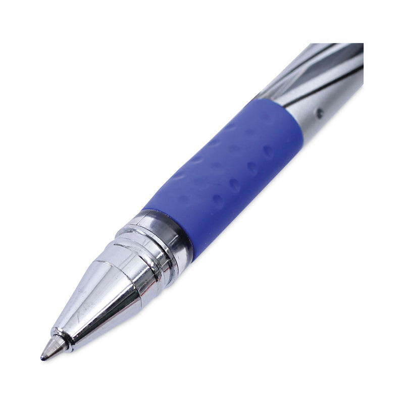 Universal Gel Pen, Stick, Medium 0.7 mm, Blue Ink, Silver/Blue Barrel, Dozen