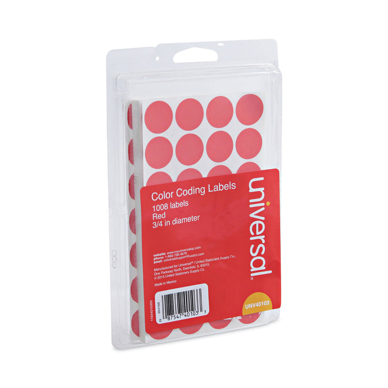Universal Self-Adhesive Removable Color-Coding Labels, 0.75" dia, Red, 28/Sheet, 36 Sheets/Pack