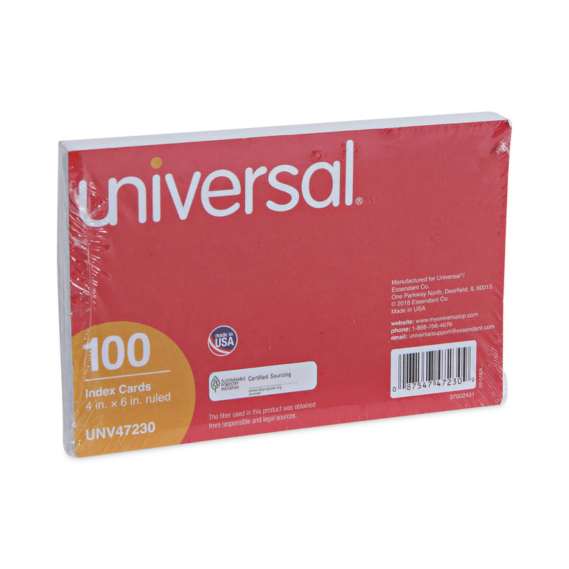 Universal Ruled Index Cards, 4 x 6, White, 100/Pack