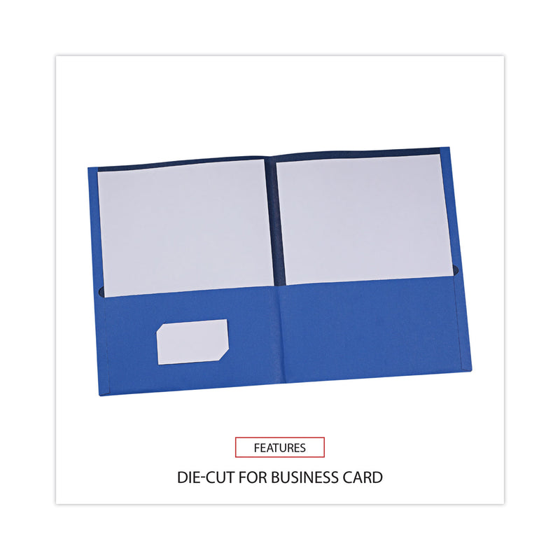 Universal Two-Pocket Portfolio, Embossed Leather Grain Paper, 11 x 8.5, Light Blue, 25/Box