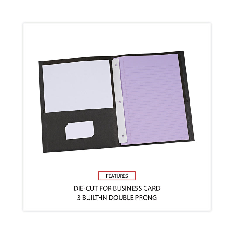 Universal Two-Pocket Portfolios with Tang Fasteners, 0.5" Capacity, 11 x 8.5, Black, 25/Box