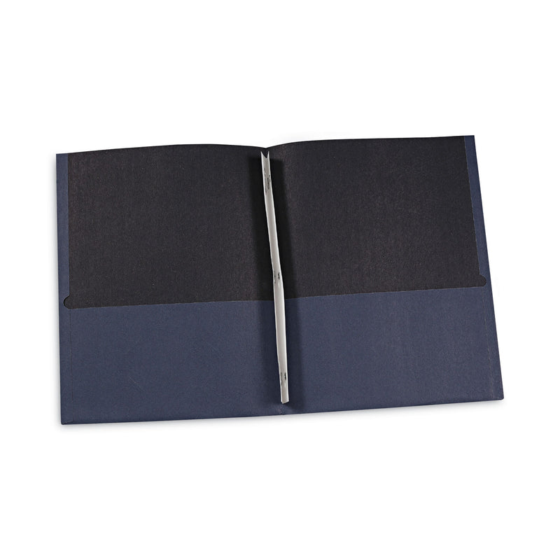 Universal Two-Pocket Portfolios with Tang Fasteners, 0.5" Capacity, 11 x 8.5, Dark Blue, 25/Box