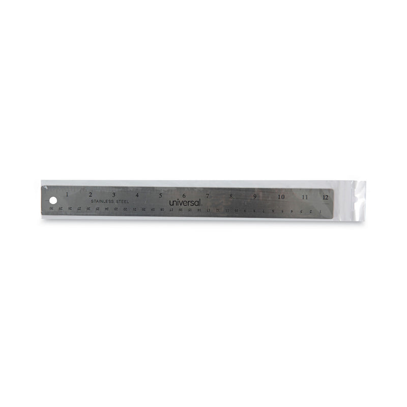 Universal Stainless Steel Ruler with Cork Back and Hanging Hole, Standard/Metric, 12" Long