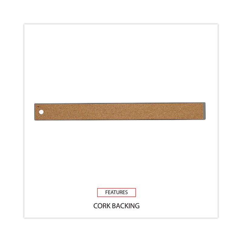 Universal Stainless Steel Ruler with Cork Back and Hanging Hole, Standard/Metric, 12" Long