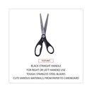 Universal Stainless Steel Office Scissors, Pointed Tip, 7" Long, 3" Cut Length, Black Straight Handle