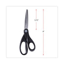 Universal Stainless Steel Office Scissors, 8" Long, 3.75" Cut Length, Black Straight Handle