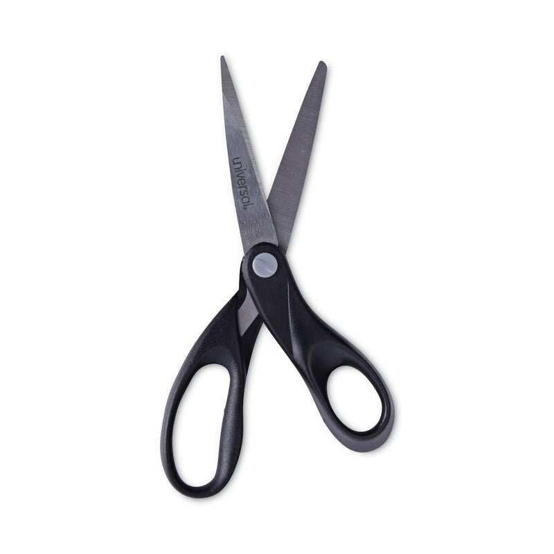 Universal Stainless Steel Office Scissors, 8" Long, 3.75" Cut Length, Black Straight Handle