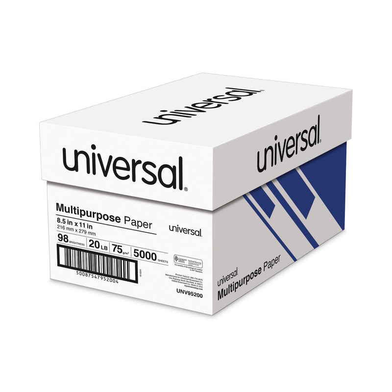 Universal Deluxe Multipurpose Paper, 98 Bright, 20 lb Bond Weight, 8.5 x 11, Bright White, 500 Sheets/Ream, 10 Reams/Carton