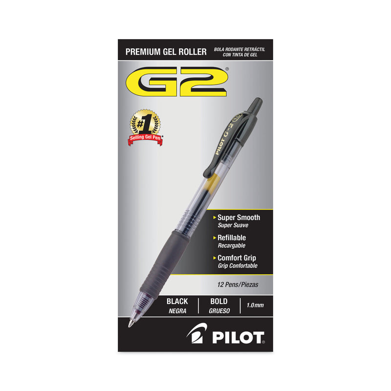 Pilot G2 Premium Gel Pen, Retractable, Bold 1 mm, Black Ink, Smoke Barrel, Dozen