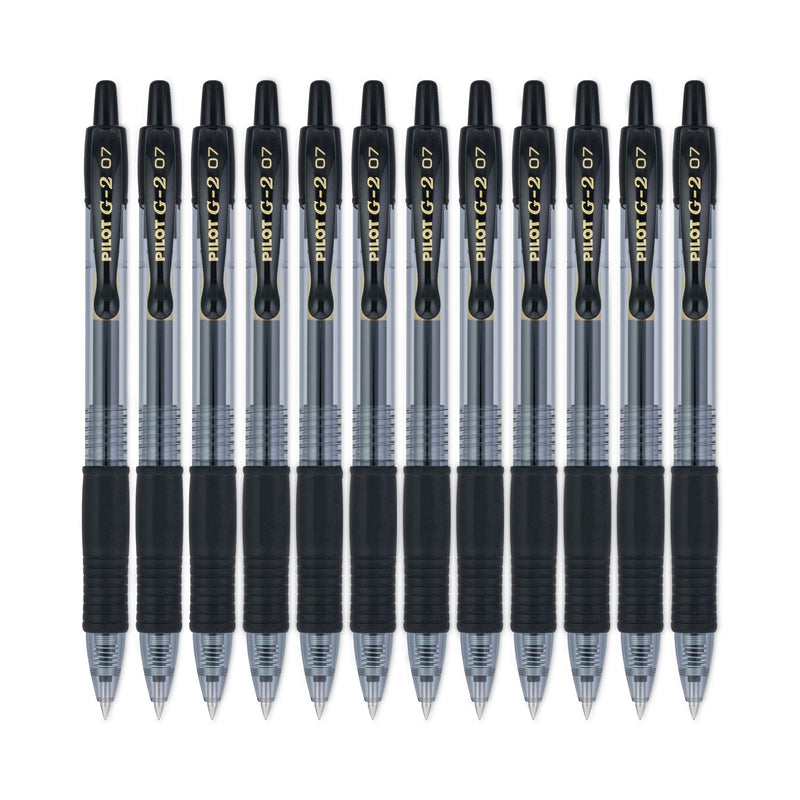 Pilot G2 Premium Gel Pen, Retractable, Fine 0.7 mm, Black Ink, Smoke Barrel, Dozen