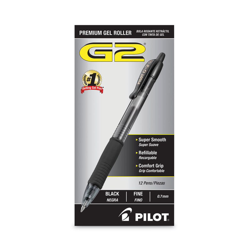 Pilot G2 Premium Gel Pen, Retractable, Fine 0.7 mm, Black Ink, Smoke Barrel, Dozen
