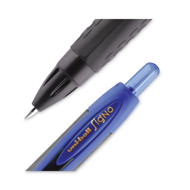 uniball 307 Gel Pen, Retractable, Micro 0.5 mm, Blue Ink, Black Barrel, Dozen