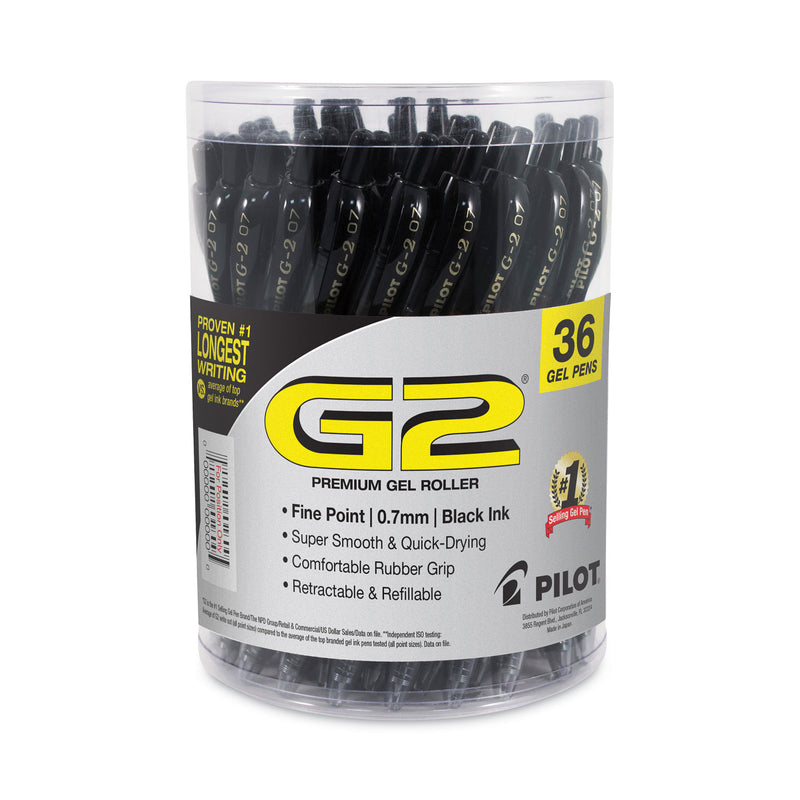 Pilot G2 Premium Gel Pen Convenience Pack, Retractable, Fine 0.7 mm, Black Ink, Black Barrel, 36/Pack