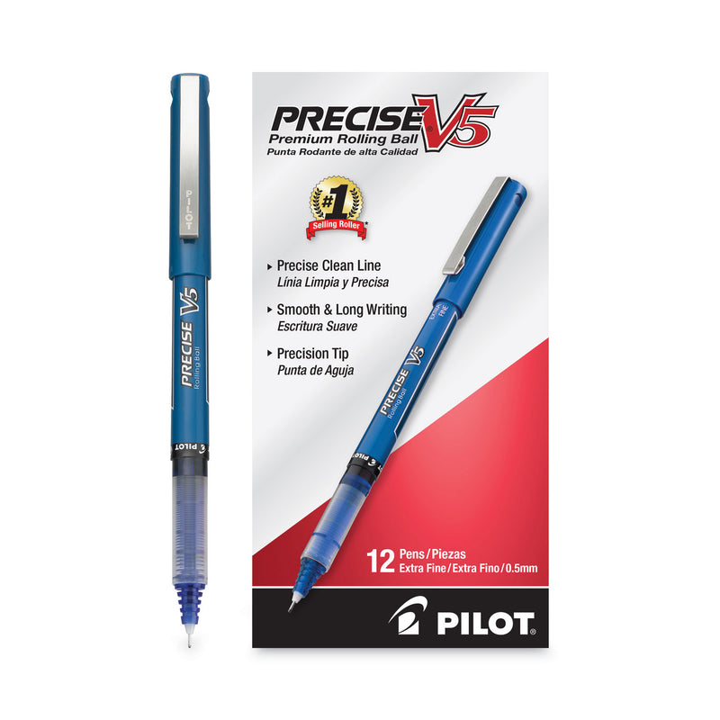 Pilot Precise V5 Roller Ball Pen, Stick, Extra-Fine 0.5 mm, Blue Ink, Blue Barrel, Dozen