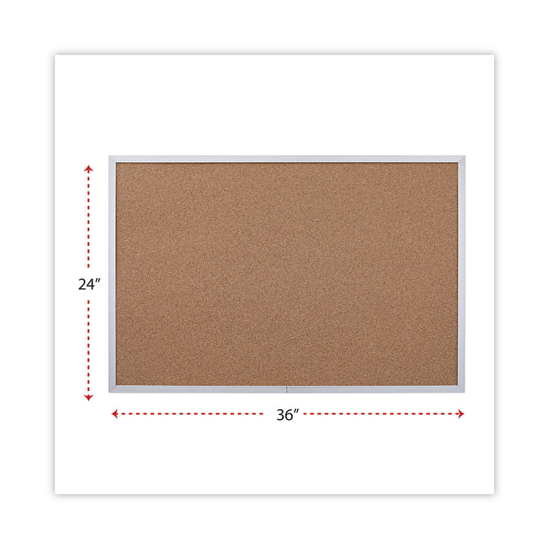 Universal Bulletin Board, Natural Cork, 36 x 24, Satin-Finished Aluminum Frame