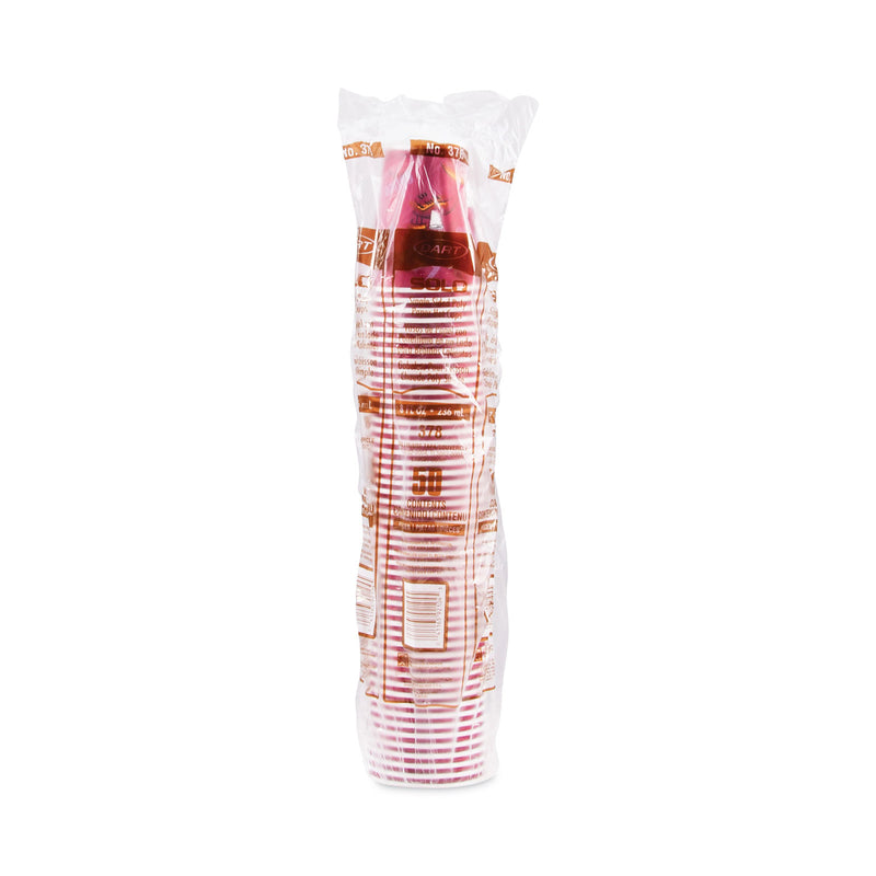 Dart Solo Paper Hot Drink Cups in Bistro Design, 8 oz, Maroon, 50/Pack