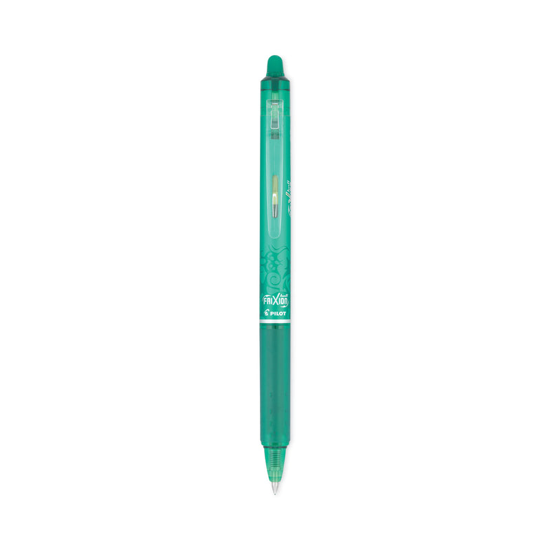Pilot FriXion Clicker Erasable Gel Pen, Retractable, Fine 0.7 mm, Green Ink, Green Barrel, Dozen