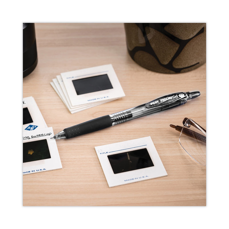 Pilot Precise Gel BeGreen Gel Pen, Retractable, Fine 0.7 mm, Black Ink, Black Barrel, Dozen