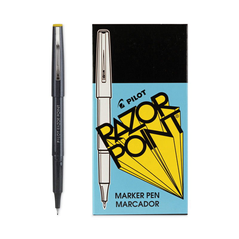 Pilot Razor Point Fine Line Porous Point Pen, Stick, Extra-Fine 0.3 mm, Black Ink, Black Barrel, Dozen