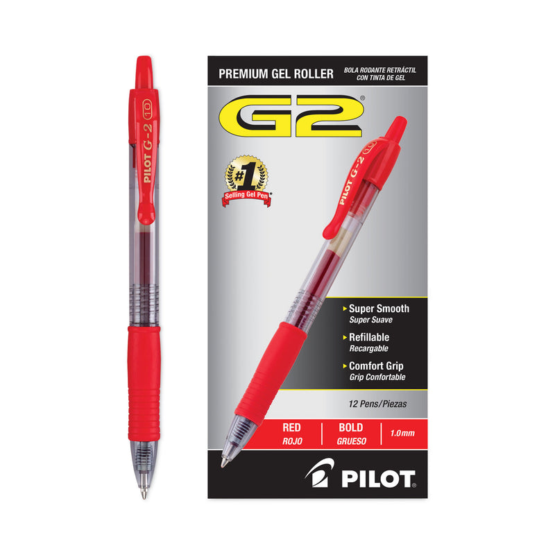 Pilot G2 Premium Gel Pen, Retractable, Bold 1 mm, Red Ink, Smoke Barrel, Dozen