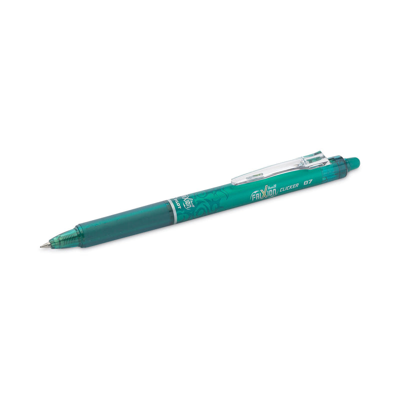 Pilot FriXion Clicker Erasable Gel Pen, Retractable, Fine 0.7 mm, Green Ink, Green Barrel, Dozen