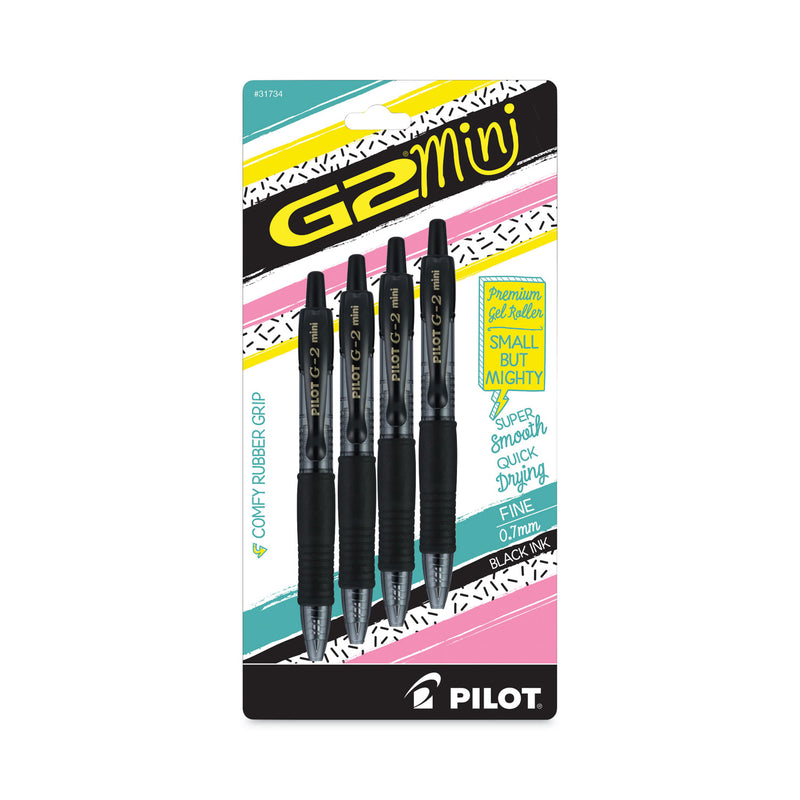 Pilot G2 Mini Gel Pen, Retractable, Fine 0.7 mm, Black Ink, Black Barrel, 4/Pack