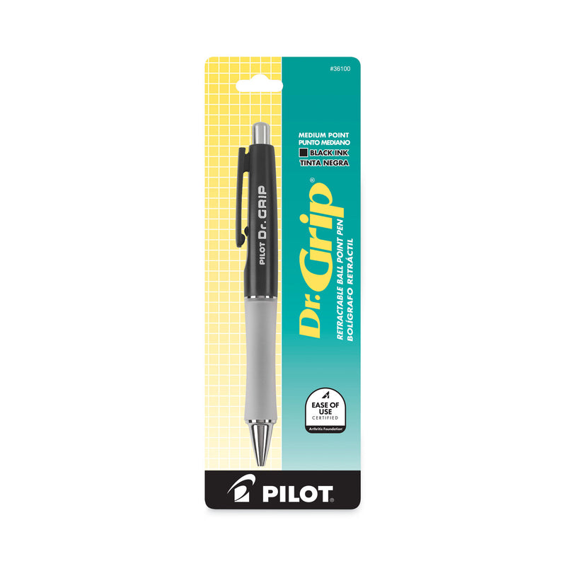 Pilot Dr. Grip Ballpoint Pen, Retractable, Medium 1 mm, Black Ink, Black Barrel