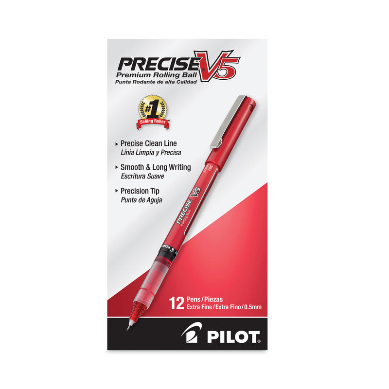 Pilot Precise V5 Roller Ball Pen, Stick, Extra-Fine 0.5 mm, Red Ink, Red Barrel, Dozen