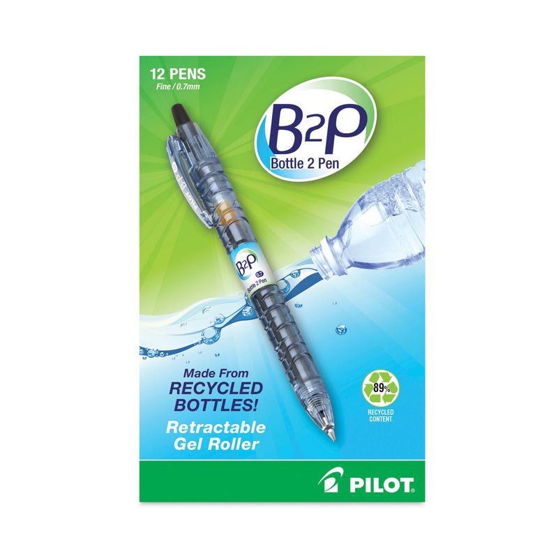 Pilot B2P Bottle-2-Pen Recycled Gel Pen, Retractable, Fine 0.7 mm, Black Ink, Translucent Blue Barrel