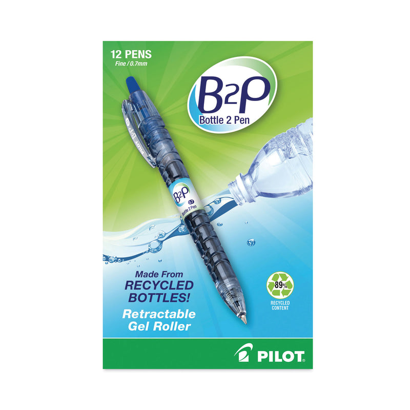 Pilot B2P Bottle-2-Pen Recycled Gel Pen, Retractable, Fine 0.7 mm, Blue Ink, Translucent Blue Barrel