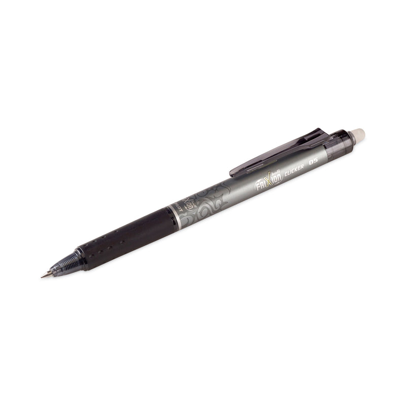 Pilot FriXion Clicker Erasable Gel Pen, Retractable, Extra-Fine 0.5 mm, Black Ink, Black Barrel, Dozen
