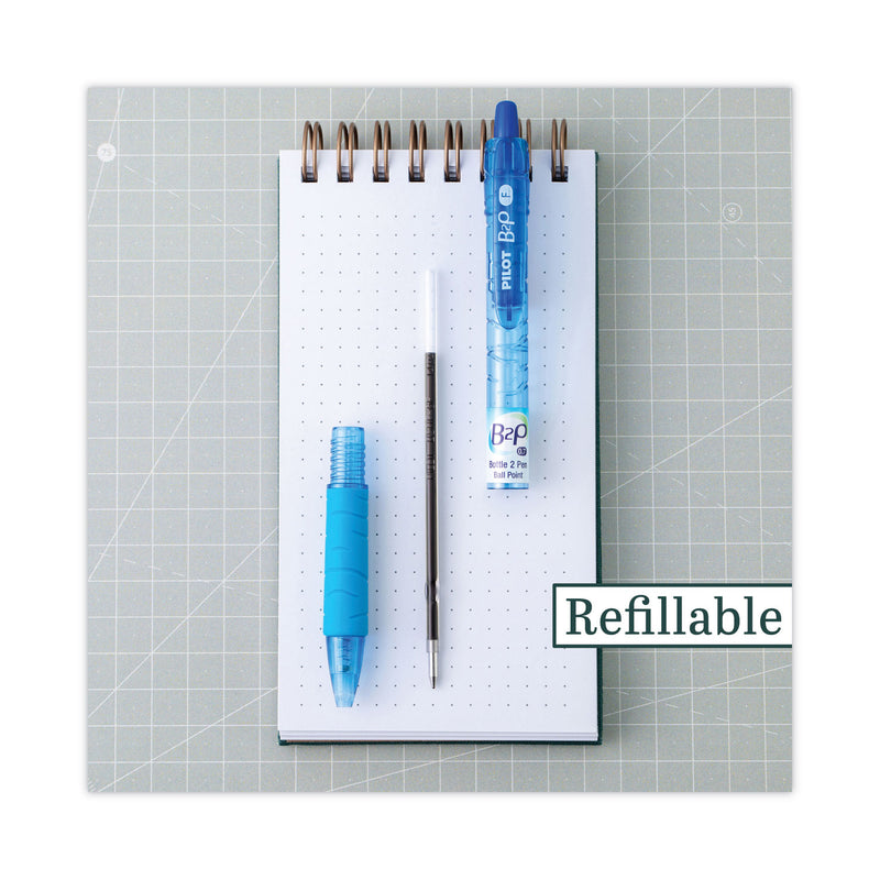 Pilot B2P Bottle-2-Pen Recycled Ballpoint Pen, Retractable, Fine 0.7 mm, Blue Ink, Translucent Blue Barrel, Dozen