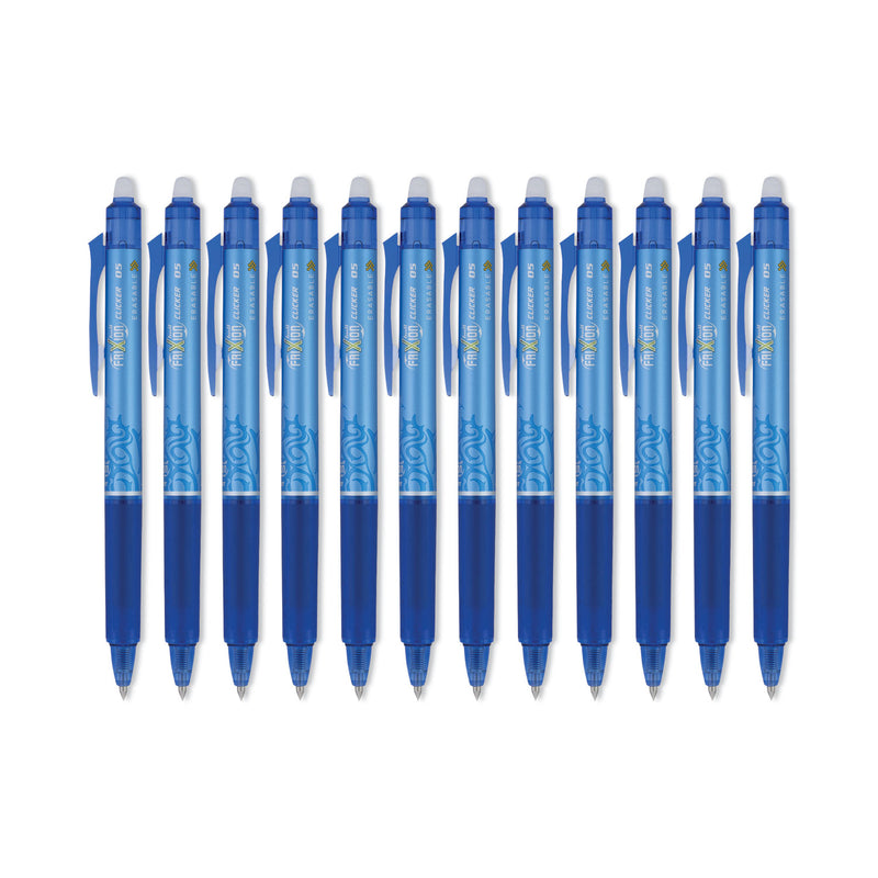 Pilot FriXion Clicker Erasable Gel Pen, Retractable, Extra-Fine 0.5 mm, Blue Ink, Blue Barrel, Dozen