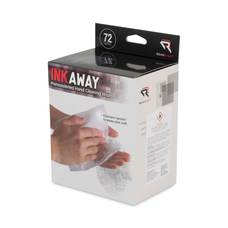 Read Right Ink Away Hand Cleaning Pads, Cloth, 5 x 7, White, 72/Pack