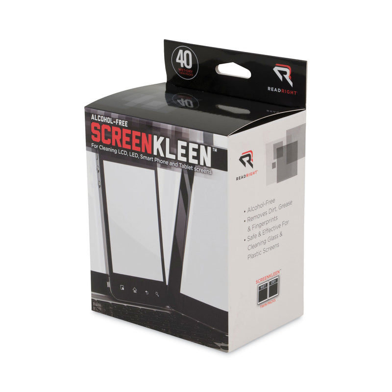 Read Right ScreenKleen Alcohol-Free Wet Wipes, Cloth, 5 x 5, 40/Box
