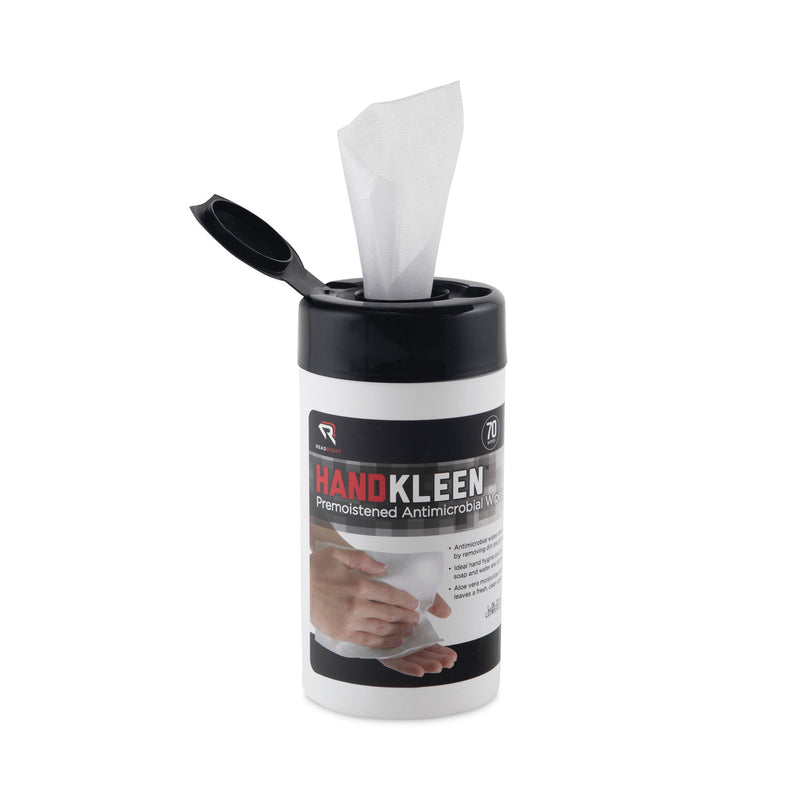 Read Right HandKleen Premoistened Antibacterial Wipes, Cloth, 5.5 x 6.5, 70/Tub