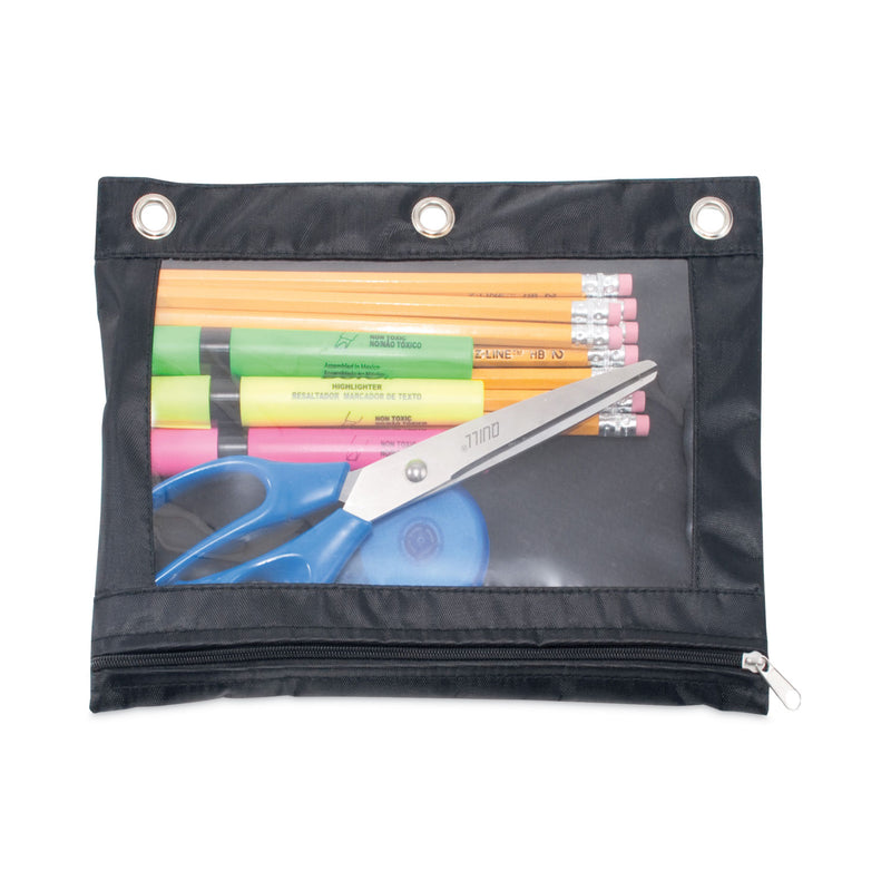 Advantus Binder Pencil Pouch, 10 x 7.38, Black/Clear, 3/Pack