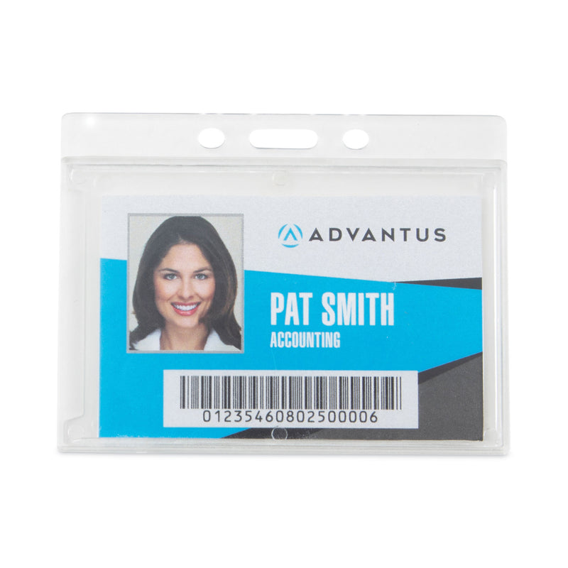 Advantus Frosted One-Card Rigid Badge Holders, Horizontal, Frosted 3.68" x 2.75" Holder, 3.38" x 2.13" Insert, 25/Box