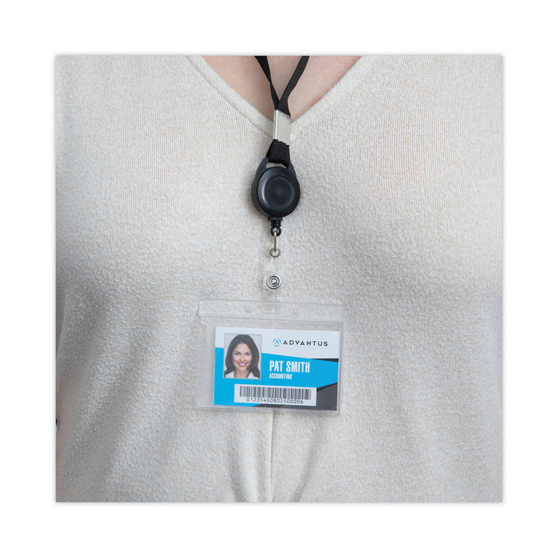 Advantus Frosted One-Card Rigid Badge Holders, Horizontal, Frosted 3.68" x 2.75" Holder, 3.38" x 2.13" Insert, 25/Box